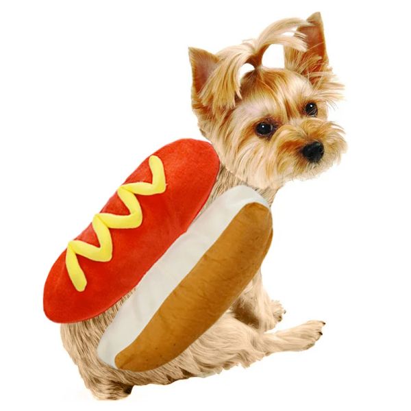 Imposta divertenti costumi di Halloween per cani Cuccioli di abbigliamento per animali domestici Design di hot dog Vestiti per cani Abbigliamento per animali domestici Vestirsi Costume da festa per gatti