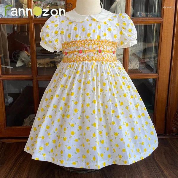 Vestidos de menina algodão smocking mão bordado criança bebê vestido de verão crianças meninas princesa casual macio