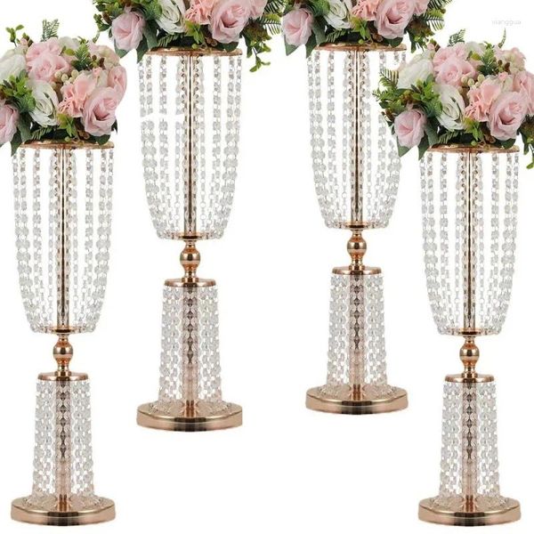 Cilindro de decoração de festa 4pcs acrílico imitação de flor de cristal suporte de mesa peça central de casamento evento de estrada de chumbo