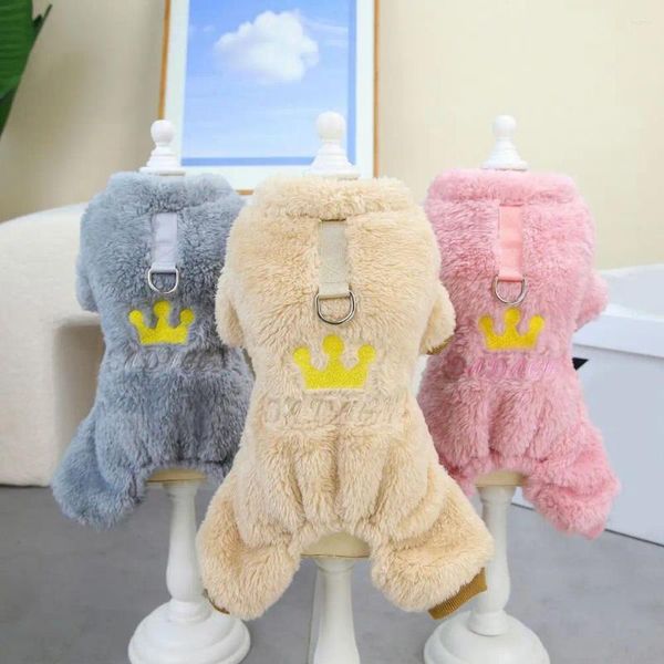 Hundekleidung Haustier Kleidung Jumpsuit Kronmuster Fleece Winter Teddy Katze weich