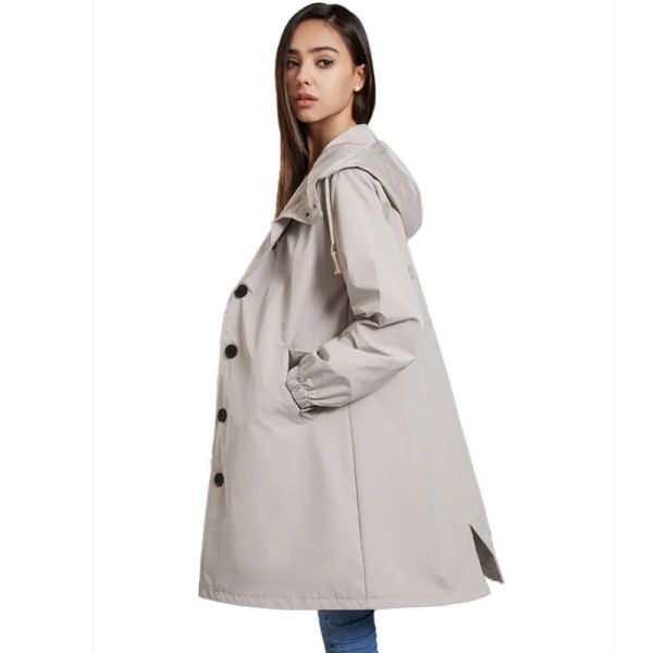 Trench Autunno Donna Giacca a vento con cappuccio Giubbotti Casual Cappotto lungo Outdoor Trench impermeabile Primavera Donna Abbigliamento Impermeabile WF266