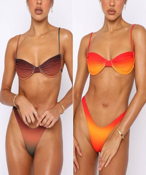 Moda Tasarımcı Kadınlar En İyi Mayo Mini Brezilyalı Mayo Bikini Set Seti Set Bra Beach Party Seksi Gradyan Banyo SU5404621