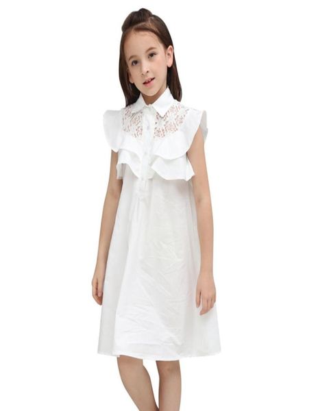 Vestiti per bambina Estate Dolce Bambina Ruffles Abito in cotone bianco Taglia 6 7 8 9 10 12 Anni Abbigliamento per adolescenti per bambini J190618032942