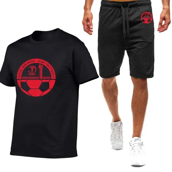 Tute da uomo 2024 Estate HAPOEL BEER SHEVA Logo Stampa Sottile Sport a maniche corte T-shirt Top Pantaloni sportivi casual da jogging Set di colori solidi