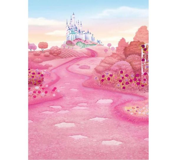 Fondali fotografia rosa fiaba paese delle meraviglie principessa ragazza fiori stampati alberi bambino festa di compleanno per bambini sfondo1625284
