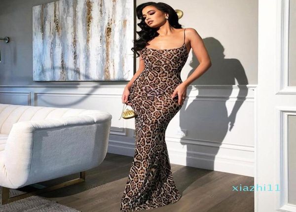 Bahçe Uzun Yaz Elbise Leopard Kadın Vintage Hayvan Baskı Partisi Maksi Elbise Günlük Zarif Plaj Elbise Bayanlar Moda Cl2666187