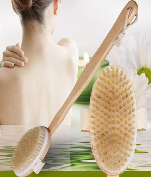 Escova corporal para pele seca com alça longa removível e antiderrapante 100 escova de banho com cerdas naturais para circulação sanguínea e esfoliação EE2530490