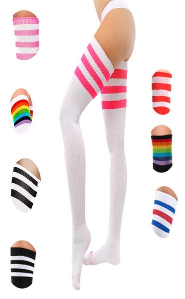 Сексуальные женские носки, носки до бедра, хлопковые студенческие японские чулки, длинные гольфы в стиле Харадзюку, в полоску в стиле хип-хоп, SW1177128071