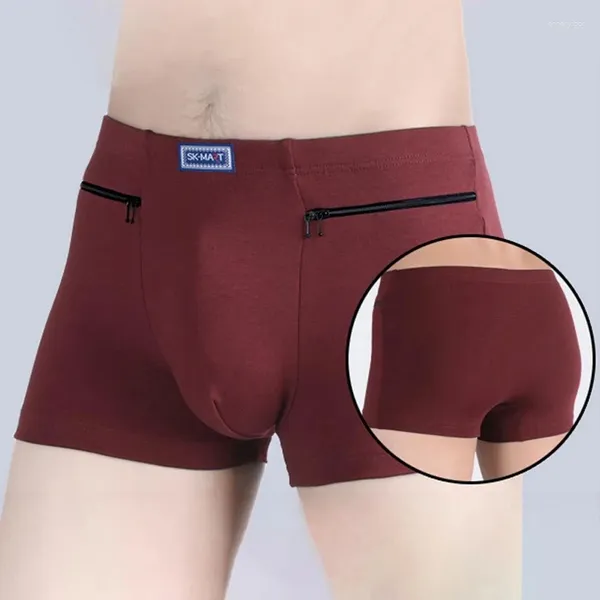 Cuecas masculinas bolsos roupa interior anti-roubo cuecas boxer dois zíperes algodão masculino boxers booty shorts