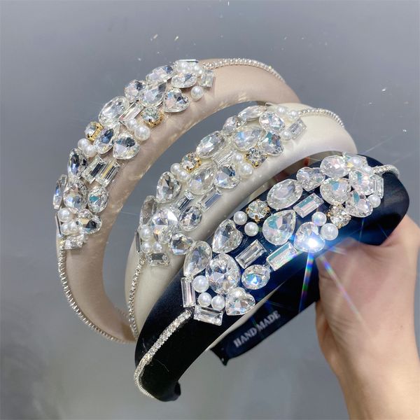 Funkelnde, volle, klare Kristall-Edelstein-Stirnbänder, gepolsterte Diamante-Strass-Braut-Haarbänder für Frauen, luxuriöser Hochzeits-Haarschmuck J240304