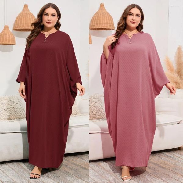 Ethnische Kleidung Plus Size Kaftan Traditionelles Kleid Abaya für Frauen Kaftan Afrikanischer V-Ausschnitt Langarm Lose Dame Casual Einfarbig