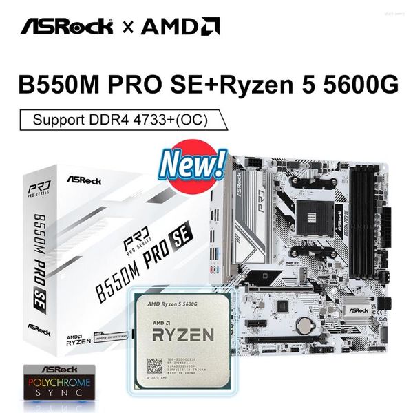 Motherboards Asrock AMD Kit Ryzen 5 5600G und B550M Pro SE Motherboard B550 Placa Mae AM4 DDR4 128 GB PCI-E 4.0 M.2 SATA III 4733 (OC) MHz