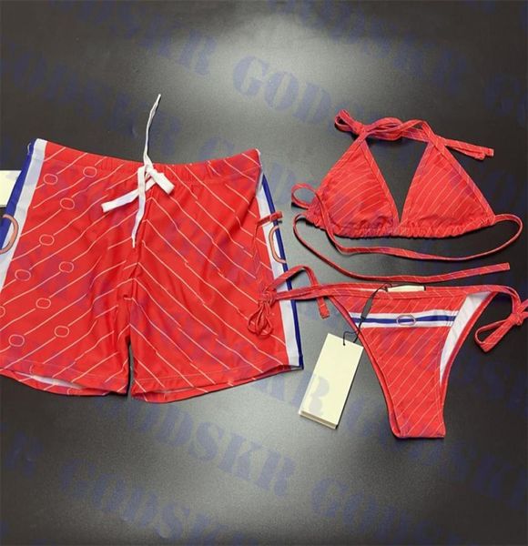 Roter Buchstabe Bikini Designer Logo Herren Shorts Mode Paar Bademode Outdoor Mann Strandhose Sexy Damen Badeanzug7494714