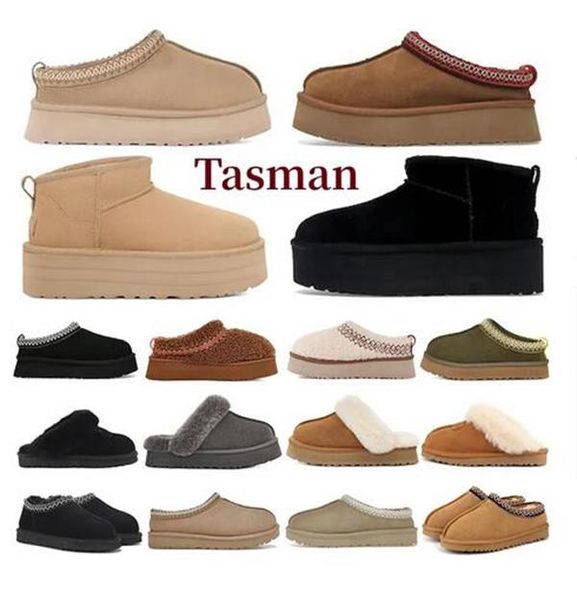 Designer-Schneestiefel Australien Mini-Plateau-Stiefel Damen Taz.z Tasman-Hausschuhe Klassische Slip-on-Wildleder-Slides Winterwolle Warme Stiefeletten Fell-Schafsleder-Schuhe Stiefeletten