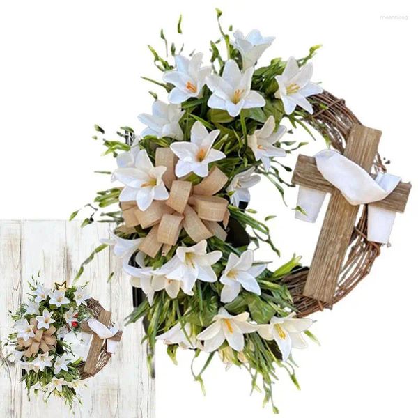 Flores decorativas guirlanda de Páscoa com guirlandas florais cruzadas para porta da frente primavera rústica