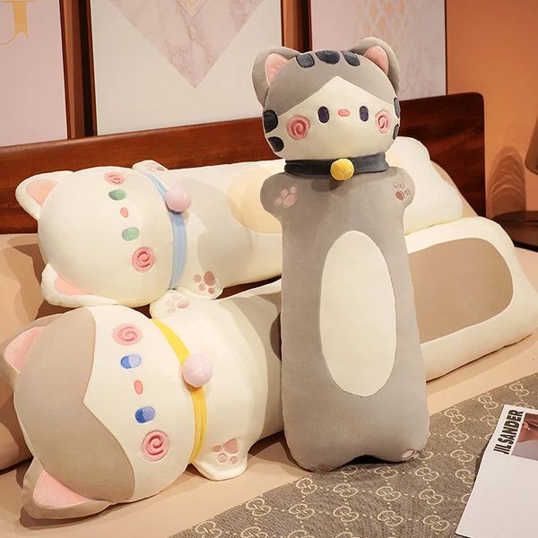 70 * 130 cm Squishy Cat Doll Peluche Ripiene Caffè Grigio Bianco Lungo Cartoon Kawaii Animale Peluche Peluche Gamba Cuscino Bambini Abbraccio 240223