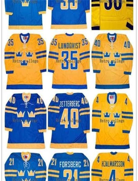 CeUf 35 HENRIK LUNDQVIST TEAM Svezia 40 Henrik Zetterberg 4 hjalmrsson 6 Anton Stralman 21 Filip Forsberg maglia da hockey Personalizzata any4549235