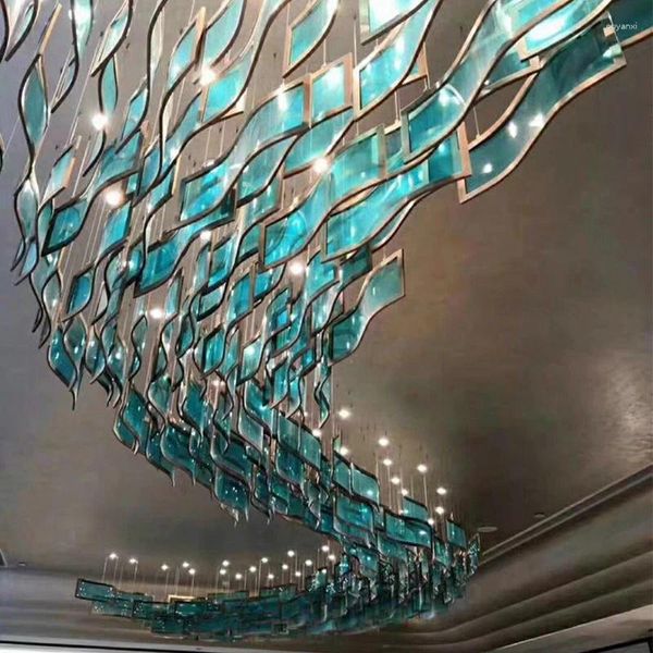 Lâmpadas pendentes grande lustre de cristal de vidro arte moderna decoração irregular personalizado pendente el villa lobby restaurante lustres