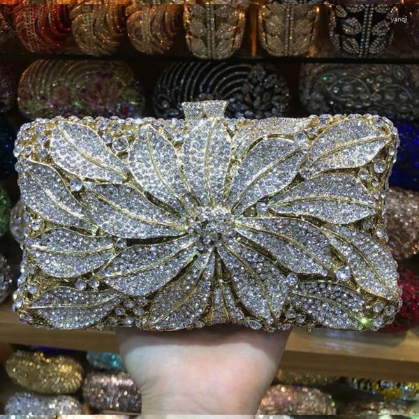 Вечерние сумки XIYUAN BRAND, женские клатчи с золотыми кристаллами и цветком, кошелек, круглая металлическая сумка-клатч, свадебный свадебный клатч