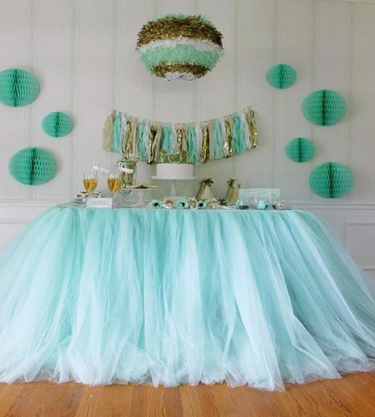 Saia de mesa de tule verde menta 10080cm, decoração de mesa tutu de casamento, barata, criativa, chá de bebê, feita sob encomenda, decoração de festa de aniversário 6472224