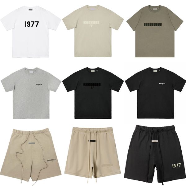 Herren T-Shirts Designer-Shirt Herren T-Shirts Ess Shirt Casual Nebel Kurzarm Tees 977 Baumwollbrief Stereo Druck T-Shirts Essen Tees Shorts Hosen