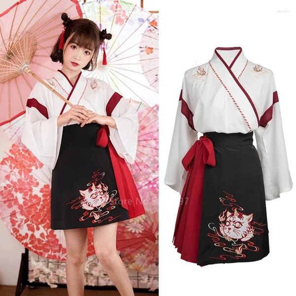 Ethnische Kleidung Asiatische Mode Kimono Kurzer Rock Set Japanische Traditionelle Harajuku Frauen Mädchen Yukata Retro Stickerei Hanfu