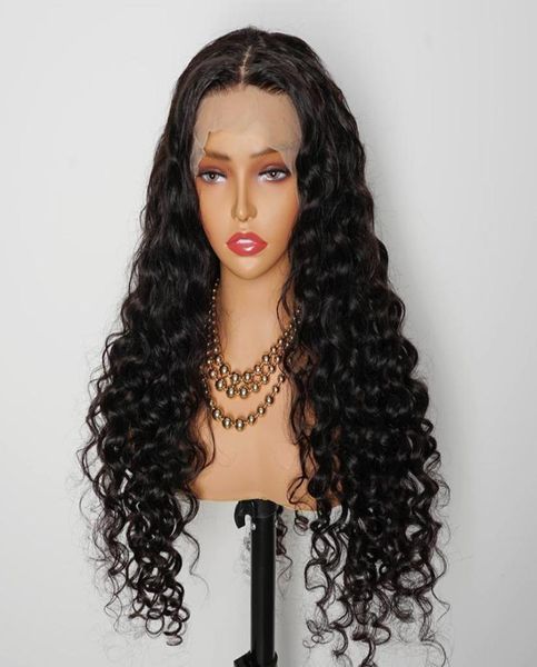 Onda profunda solta 13x4 perucas dianteiras do laço cabelo humano para preto feminino indiano virgem cabelo humano fechamento do laço perucas com cabelo do bebê t parte 7762272