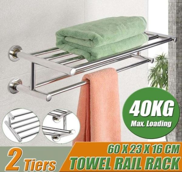 Havlu rafları 60cm paslanmaz çelik yüzey parlatma çift duvara monte banyo rafı tutucu katlanabilir raf3616749