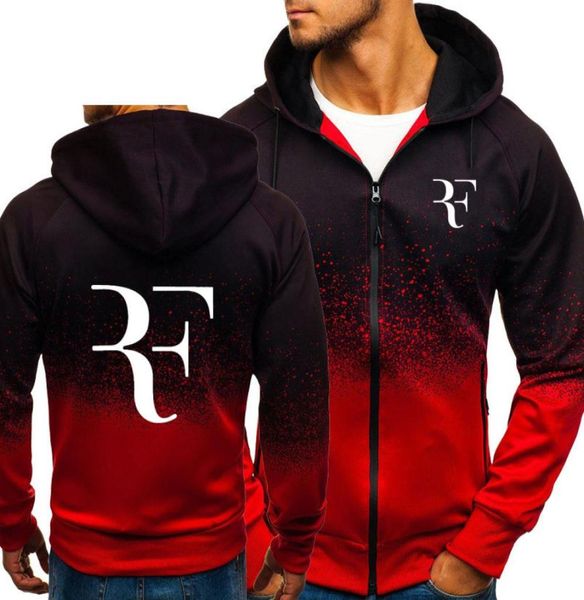 RF Roger Federer Print Sweatshirt Gradient Hoodies Männer Frühling Herbst Fleece Zipper Jacke Herren Hoodie Harajuku Männliche Kleidung MX1912325718