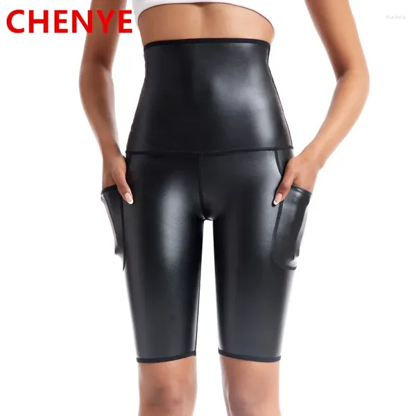 Mulheres Shapers Mulheres Body Shaper Stretchy Faux Leather Leggings Slim Calças Sexy Cintura Alta Calças Cintura Trainer Shapewear Shorts com