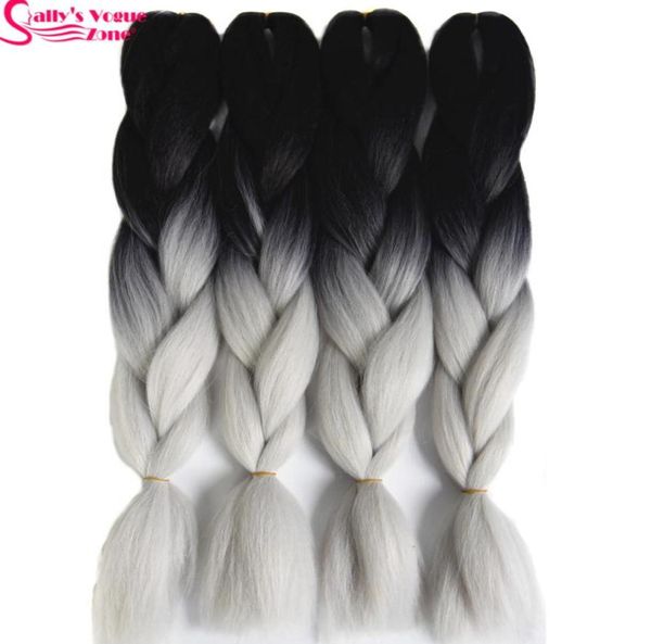 Estensione dei capelli sintetici in fibra ad alta temperatura intera Ombre intrecciare i capelli 2 toni nero argento grigio colore Sallyhair 24 pollici Jum2828964