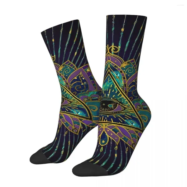 Мужские носки, забавные всевидящие мистические глаза с цветком лотоса, винтажные Иллюминаты, уличный стиль, новинка, носки для экипажа, подарочные носки с принтом