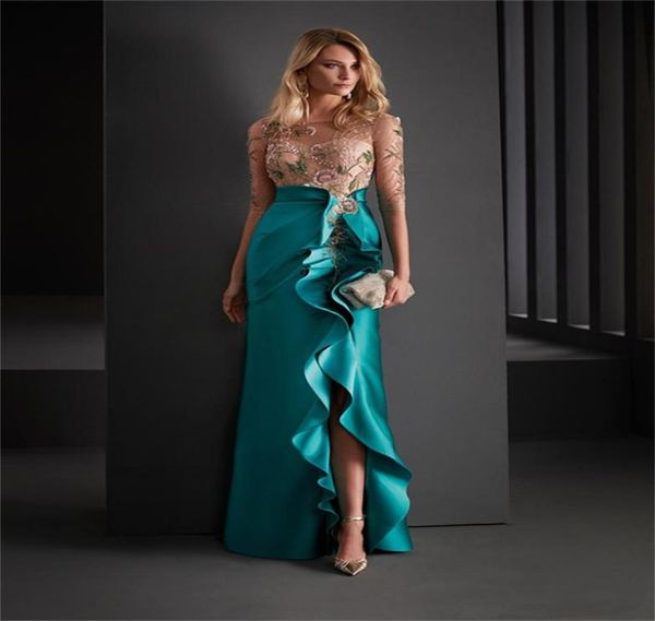 Eleagnt Kleider für die Brautmutter, Perlenapplikationen, Spitzen-Abendkleid, halbe Ärmel, seitlicher Schlitz, gerüschter Satin, Cocktailkleid, formelle Mutter5112287