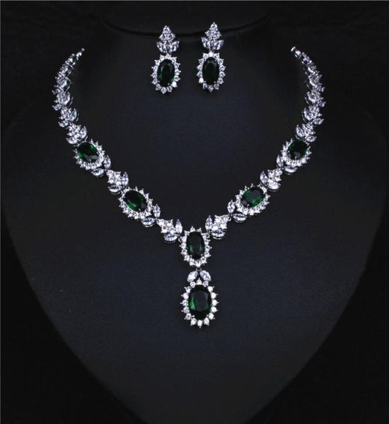 Jóias de noiva verde de zircão e zircão de brilho de colar de jóias de jóias de noiva de jóias de jóias de noiva T2216317171