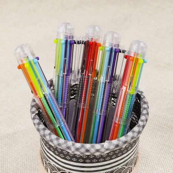 50 pacote multicolorido esferográfica diversão canetas 05mm 6in1 arco-íris retrátil crianças escritório escola sala de aula suprimentos estudantes presente 240229