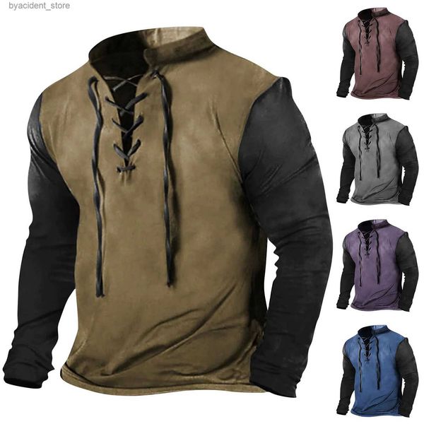 Homens camisetas Mens Camisas de Manga Longa Camiseta Moda Casual Básico Simples Camisetas Moletom Streetwear Windbreaker Caminhadas L240304