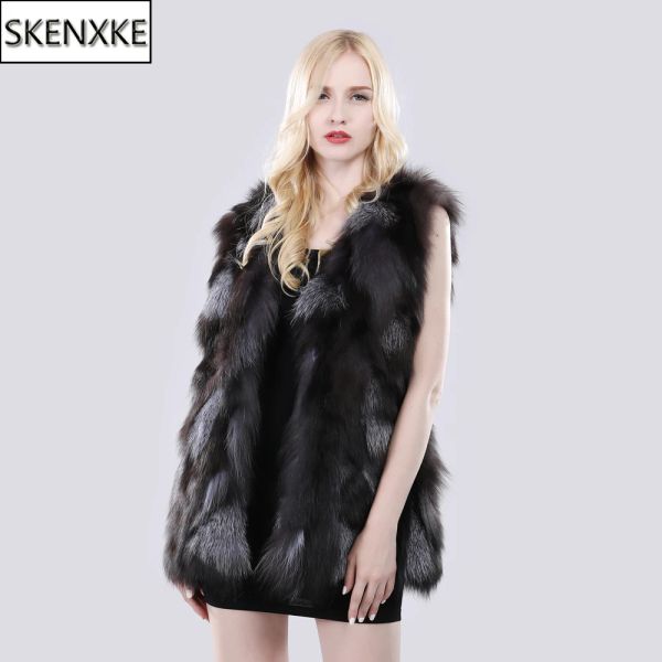 Pelliccia Autunno Inverno Lady Fashion Vera pelliccia di volpe Gilet Naturale Morbida pelliccia di volpe argentata Giacca senza maniche Donna Caldo 100% Genuino Gilet di pelliccia di volpe