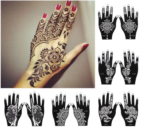 2pcsset profissional henna estêncil mão temporária tatuagem corpo arte adesivo modelo ferramenta de casamento índia flor tatuagem estêncil t20074769664