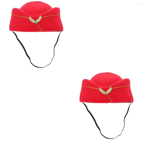 Berretti 2 pezzi berretto da hostess cappello decorativo fortino costumi uniformi cosplay vestito rosso accessori per assistente di volo