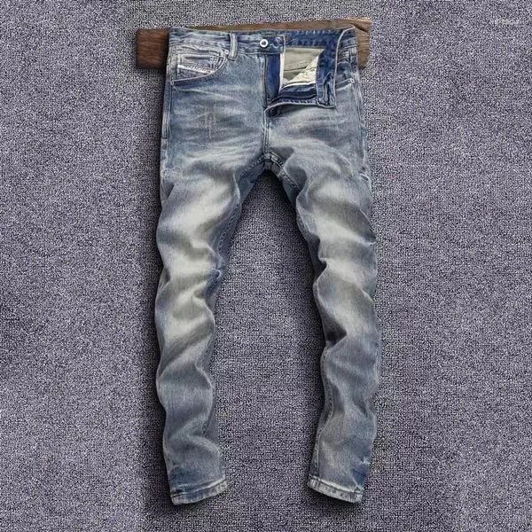Мужские джинсы модельер -дизайнер мужски высококачественные ретро вымытые синие растягиваемые слабы
