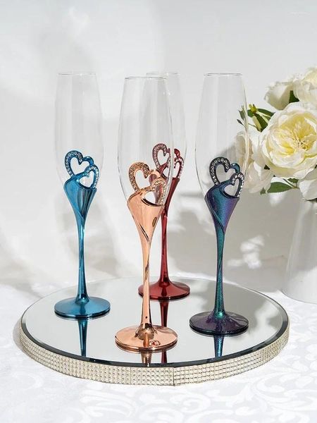 Bicchieri da vino con piede alto, tazza rossa in cristallo, 2 set di confezioni regalo di champagne per la casa creativa, luce di bellezza, risveglio di lusso