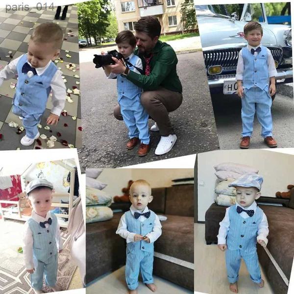 Anzüge Herbst Frühling Kleinkind Jungen Kleidung Kinder Jungen Hochzeit Anzüge Gestreifte Weste + Weißes Hemd + Hosen Junge Outfits Kinder oberbekleidung