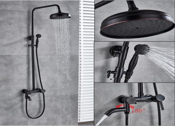 Черный бронзовый душевой набор с одной ручкой, поворотный излив с водопадом, смеситель для ванны и душа, латунный ручной душ, регулировка высотыab8539209