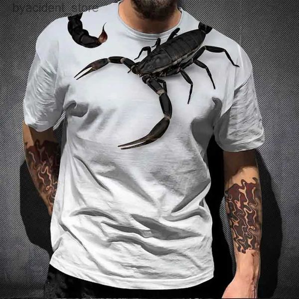 Homens camisetas Nova Moda Escorpião 3D Impressão Camiseta Homens Oversized T-shirts Casual Streetwear Hip-Hop Tops Tees Mens Manga Curta Roupas 6XL L240304