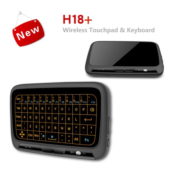 Управление QWERTY H18+ Mini Полная сенсорная экрана клавиатура 2,4 ГГц воздушной мыши с сенсорной палатой штепсель подсветной клавиатуры и воспроизведение Smart клавиатуры