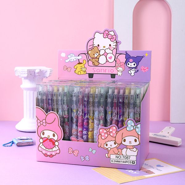 12 teile/los Metall Haken Schwarz Tinte Presse Stift Cartoon Katze Kuromi Cinnamoroll Melody Kawaii Student Schreiben Neutral Stifte Schreibwaren Büro schule Liefert Geschenke 3053