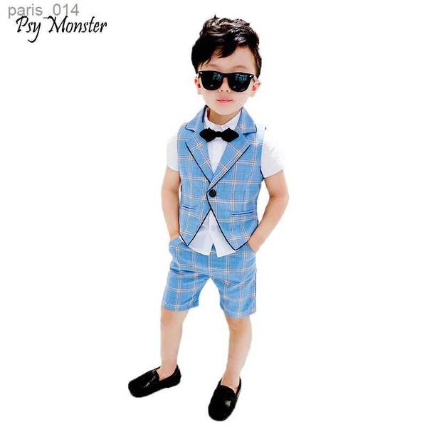 Tute Bambini Ragazzi Gilet estivo + Pantaloncini 2 pezzi Set di abbigliamento Abito da sposa per gentiluomo Vestito scozzese per abiti da cerimonia per feste F130