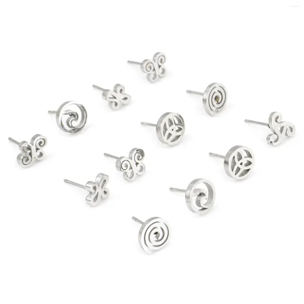 Orecchini a bottone 6 paia/set Set di orecchini a forma di farfalla rotonda geometrica in acciaio inossidabile Colore argento per regali di tendenza per gioielli da donna