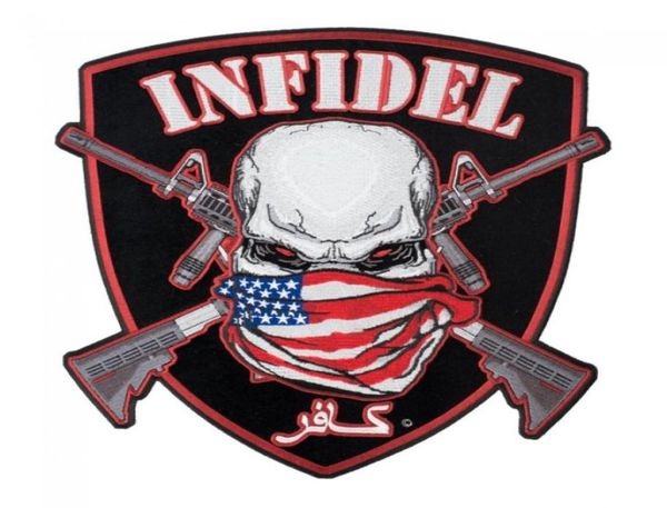 American Infidel Teschio e Scudo Patch Patriotic Motorcycle Biker Club Iron on Patch ricamata 11251225 INCH Ship7103991