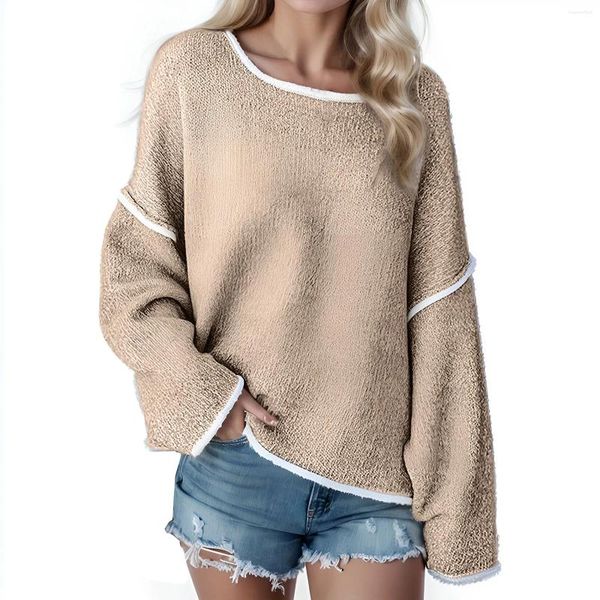 Camisolas femininas outono inverno vintage oversized camisola de malha feminina retalhos solto jumper malhas moda casual pulôver femme topos